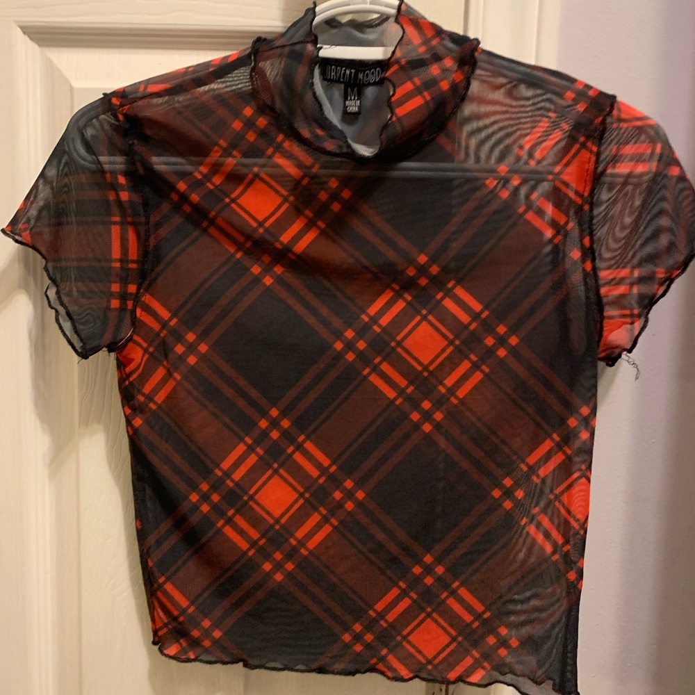 Current Mood || Sheer red plaid crop shirt